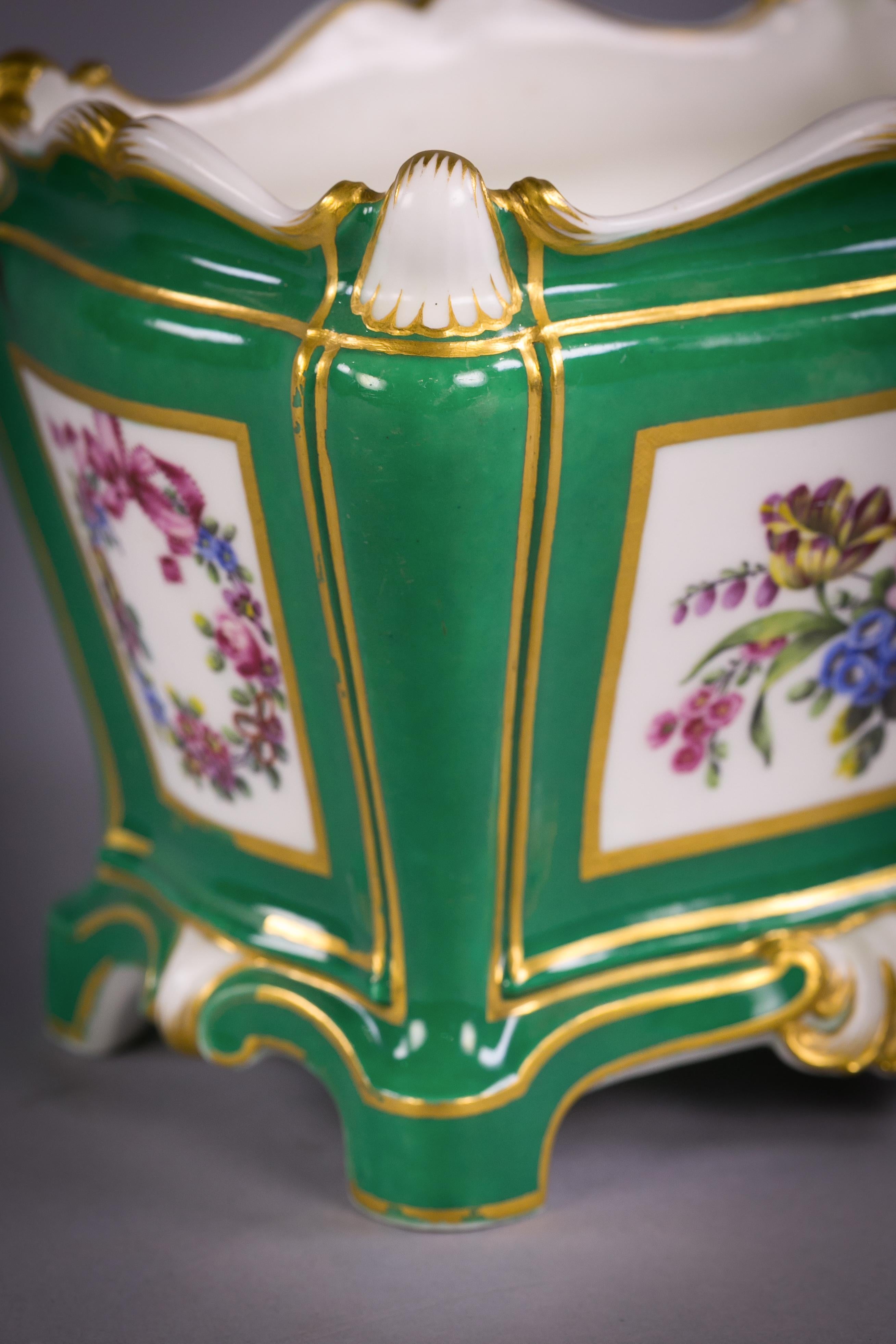Two Sevres Green Ground Flower Vases, Dated 1764 and 1765 For Sale 7