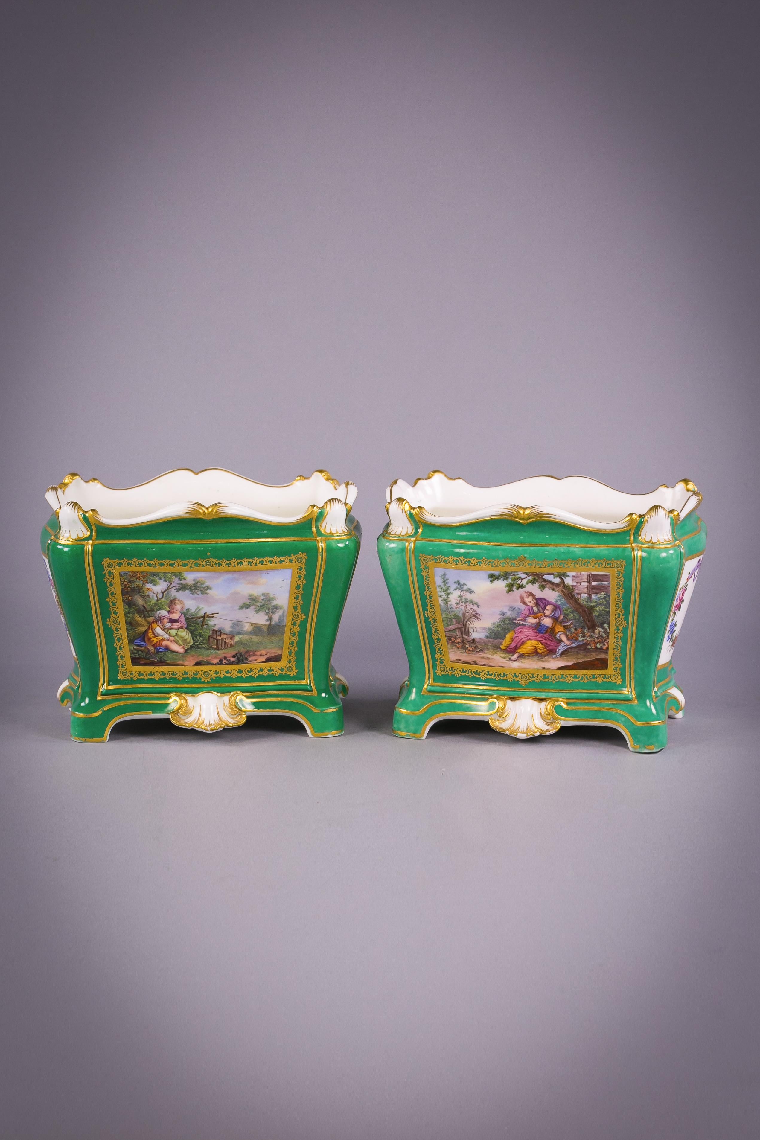 Two Sevres Green Ground Flower Vases, Dated 1764 and 1765 For Sale 10