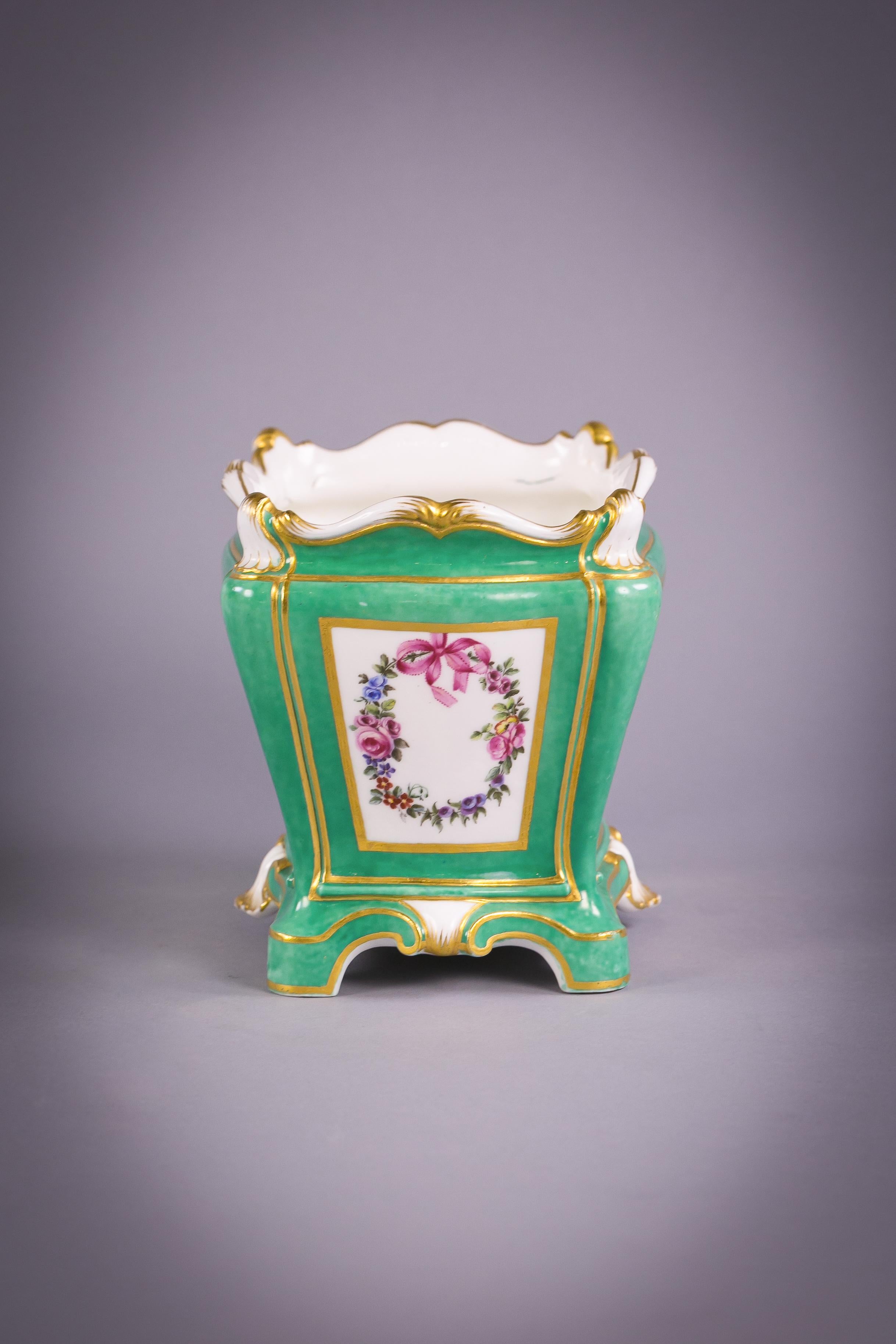 Mid-18th Century Two Sevres Green Ground Flower Vases, Dated 1764 and 1765 For Sale