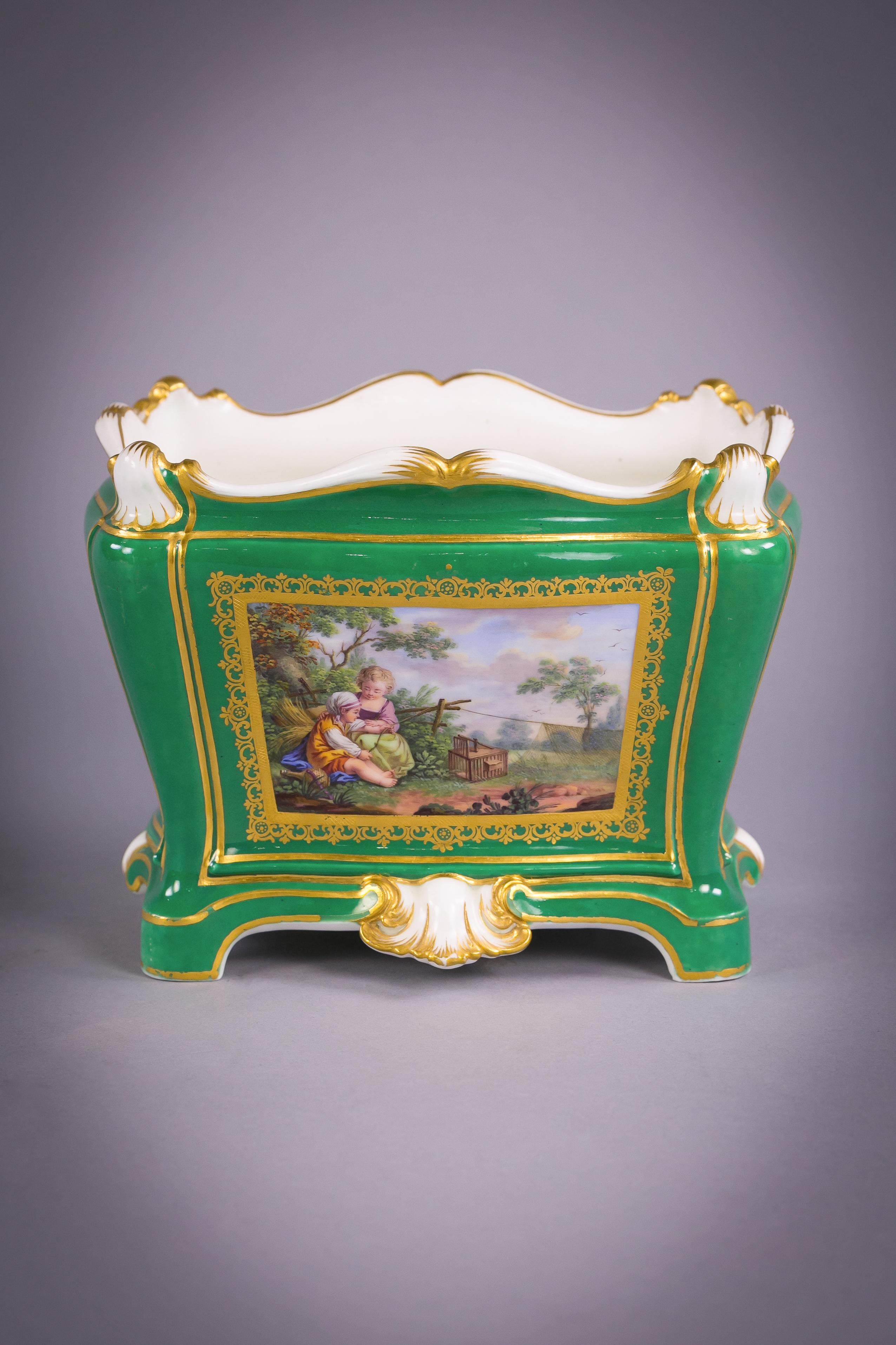 Two Sevres Green Ground Flower Vases, Dated 1764 and 1765 For Sale 3