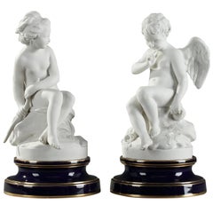 Two Sevres Porcelain Figurines Menacing Cupid and Psyche after Falconet