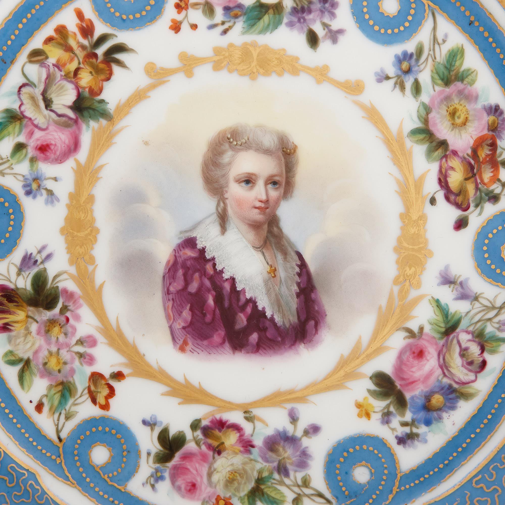 Two Sevres Style Gilt Bronze Mounted Painted Porcelain Plates In Good Condition In London, GB