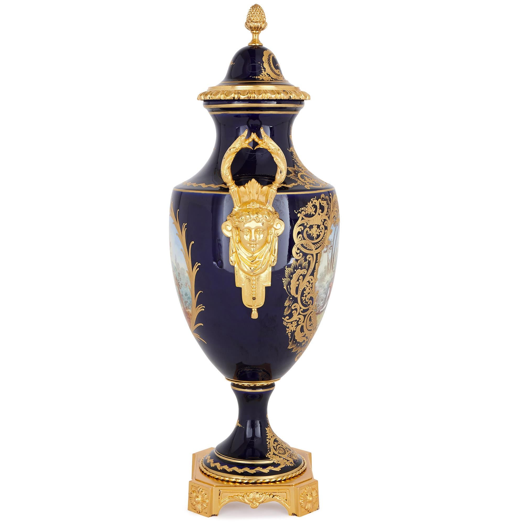Rococo Two Sèvres Style Porcelain and Gilt Bronze Vases