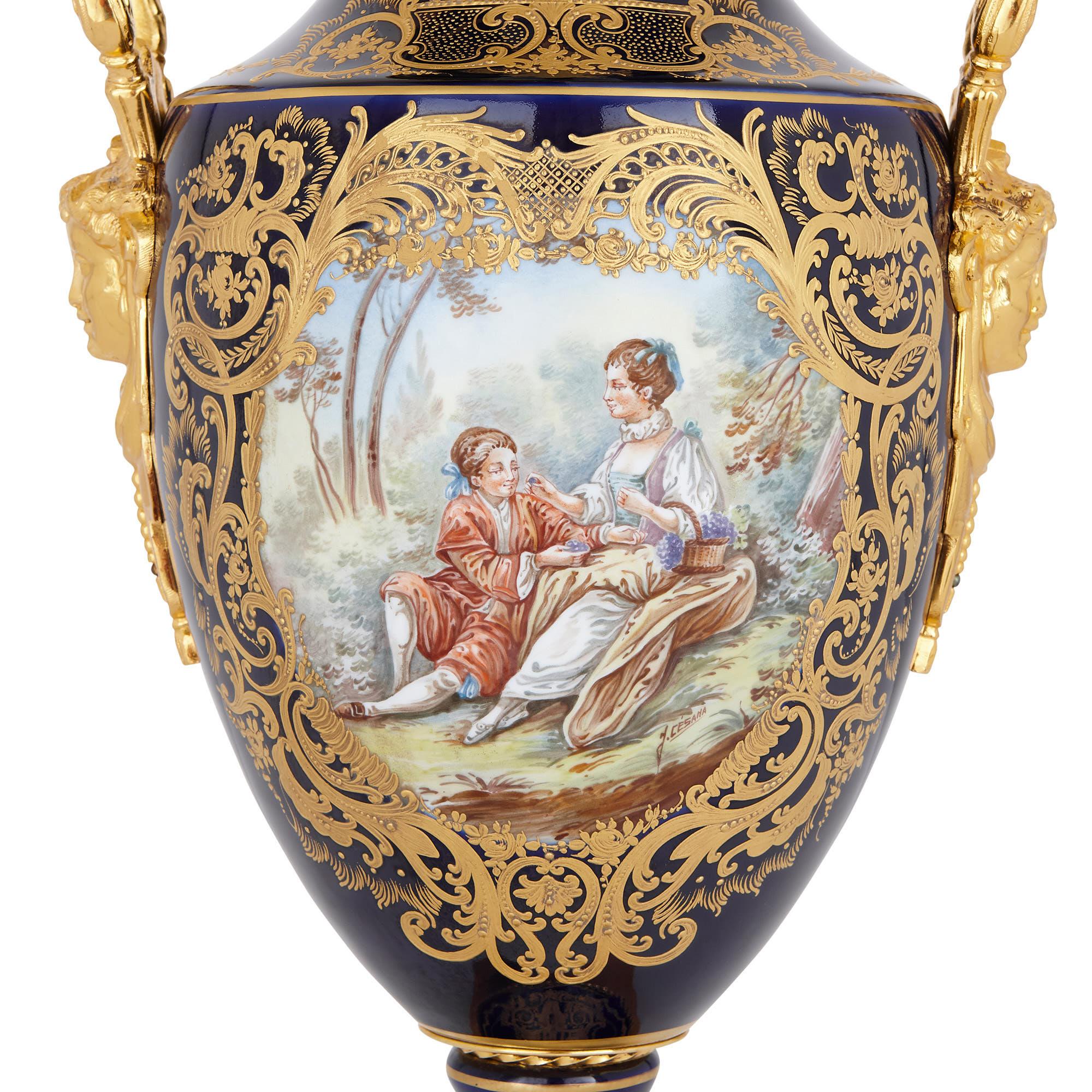 19th Century Two Sèvres Style Porcelain and Gilt Bronze Vases