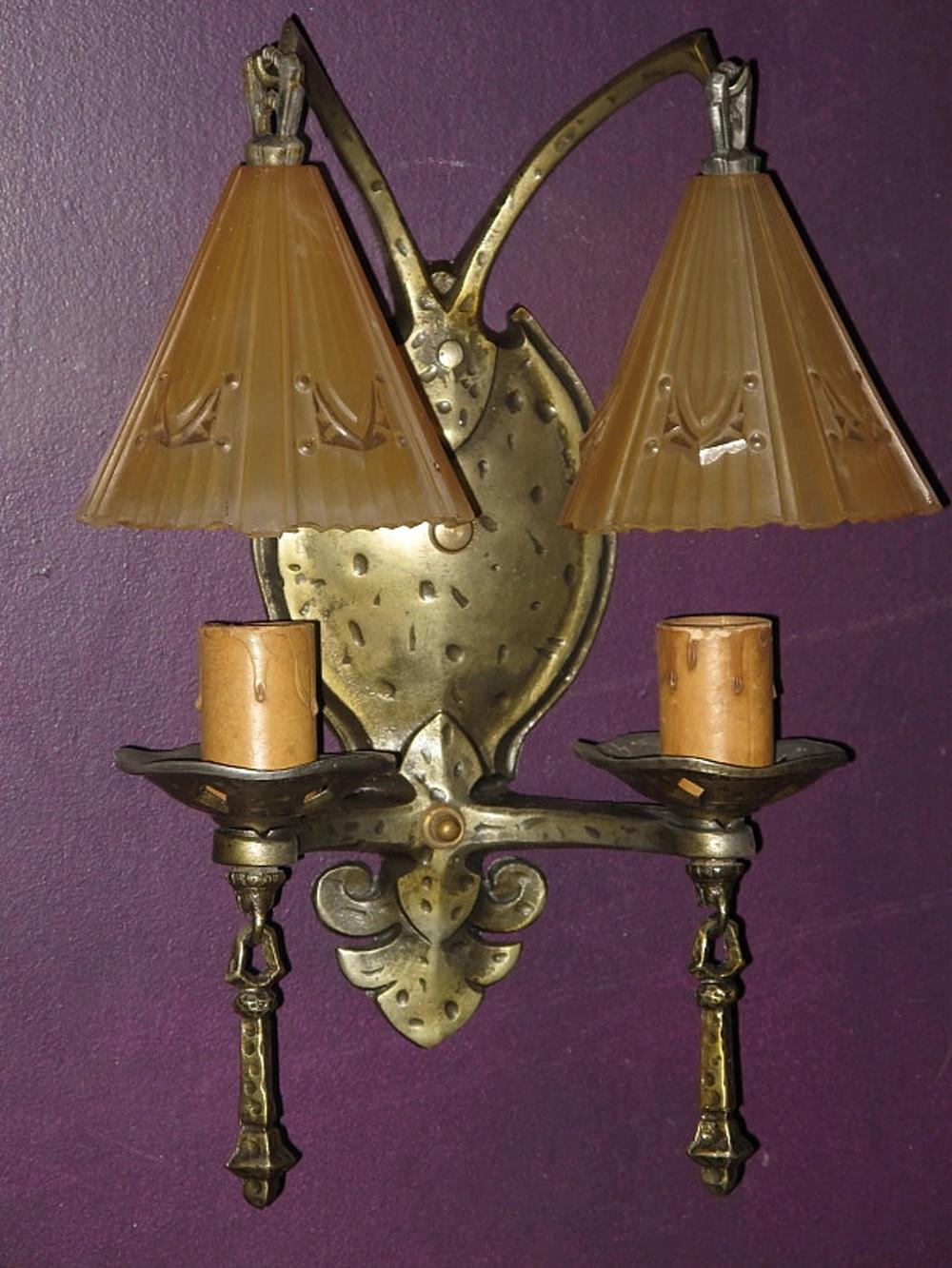 American Two Shade Storybook Style Wall Sconces, priced per pair For Sale
