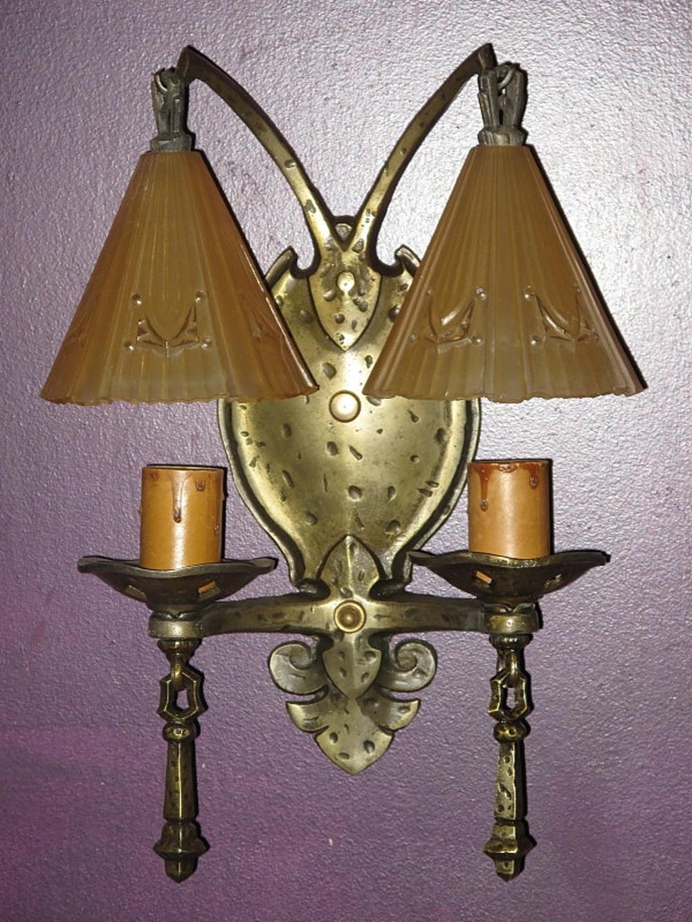 Painted Two Shade Storybook Style Wall Sconces, priced per pair For Sale