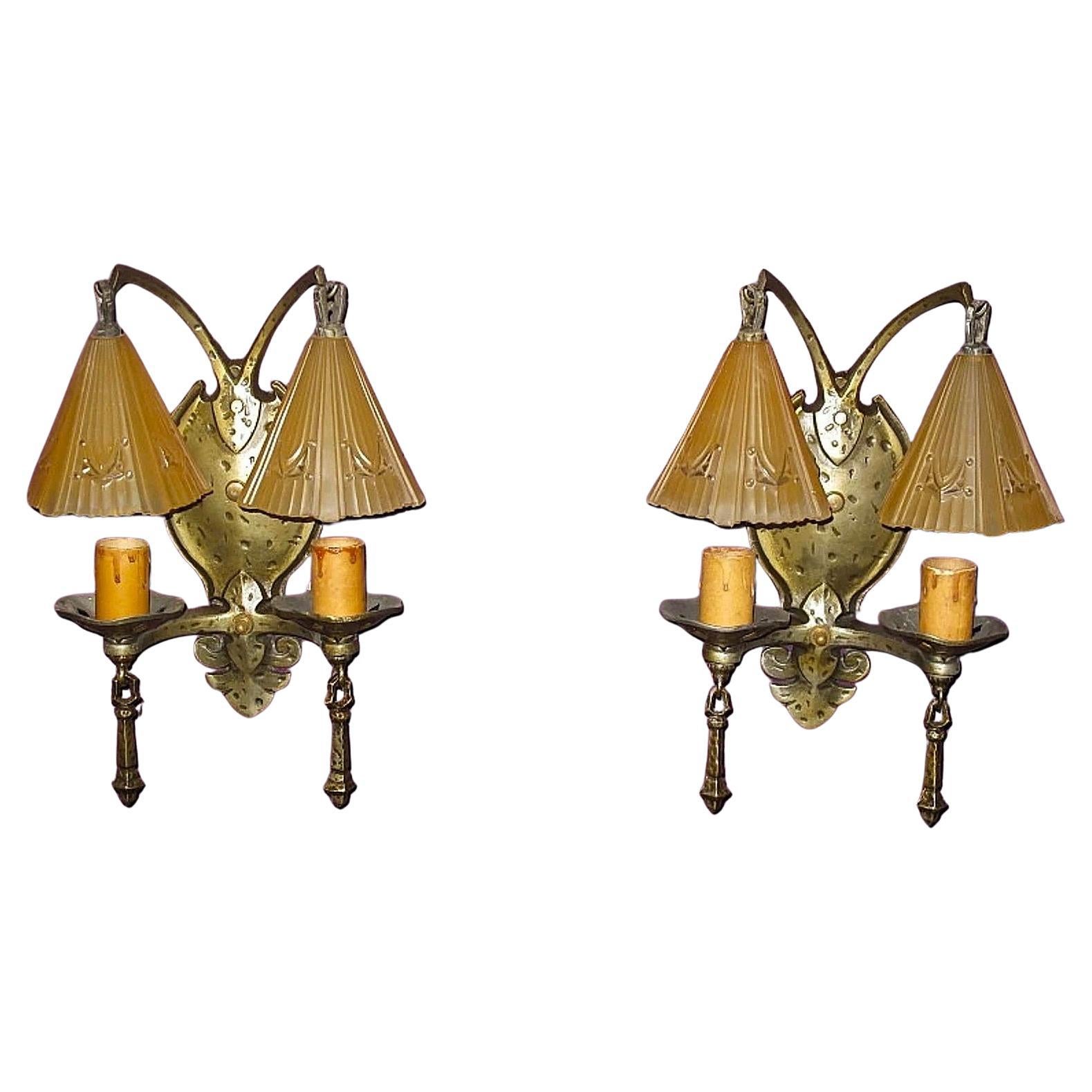 Two Shade Storybook Style Wall Sconces, priced per pair For Sale