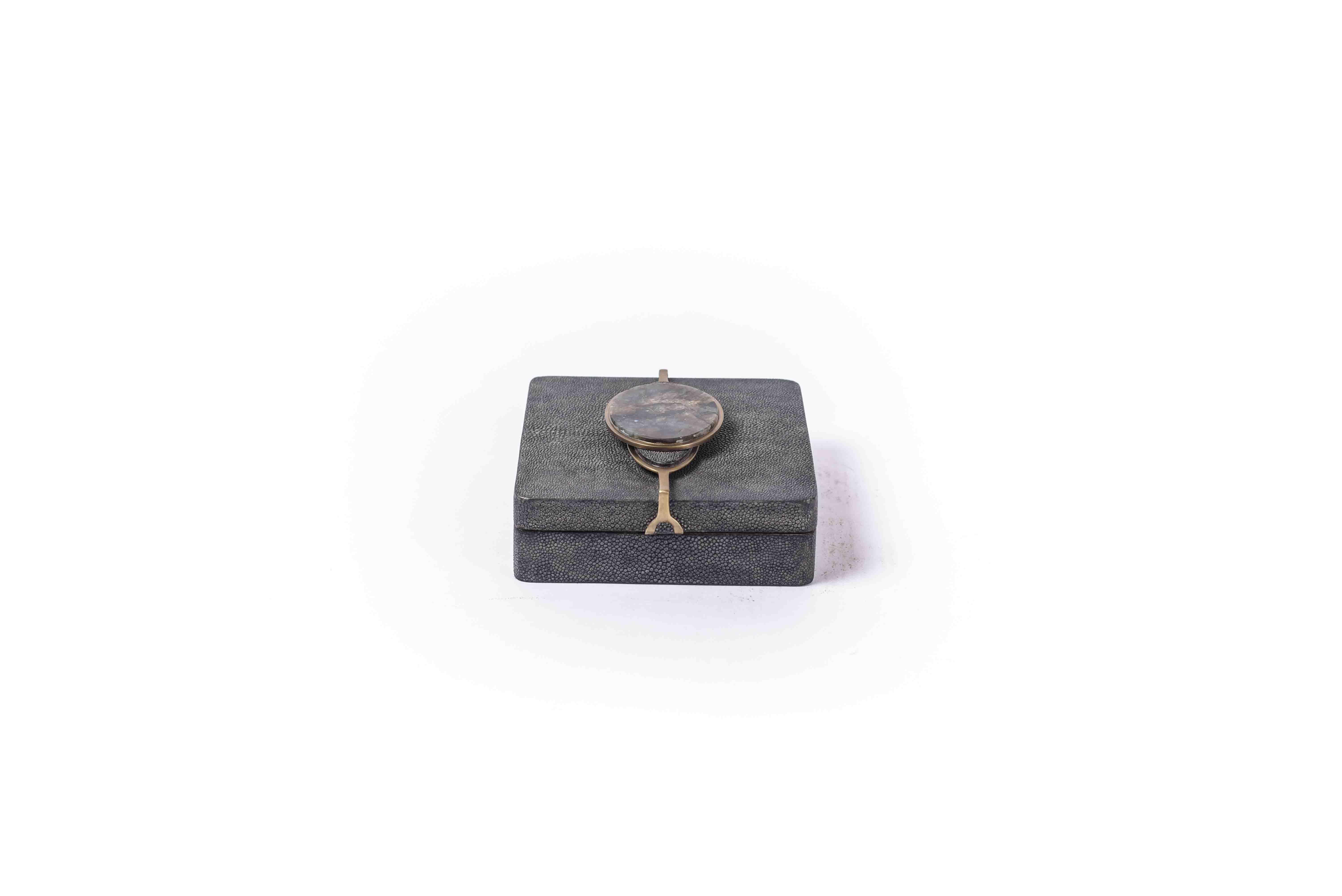 Two Shagreen Boxes with a Semi Precious Knob and Brass Details by Kifu Paris 3