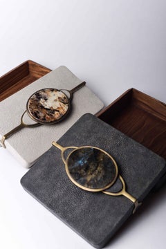 Two Shagreen Boxes with a Semi Precious Knob and Brass Details by Kifu Paris