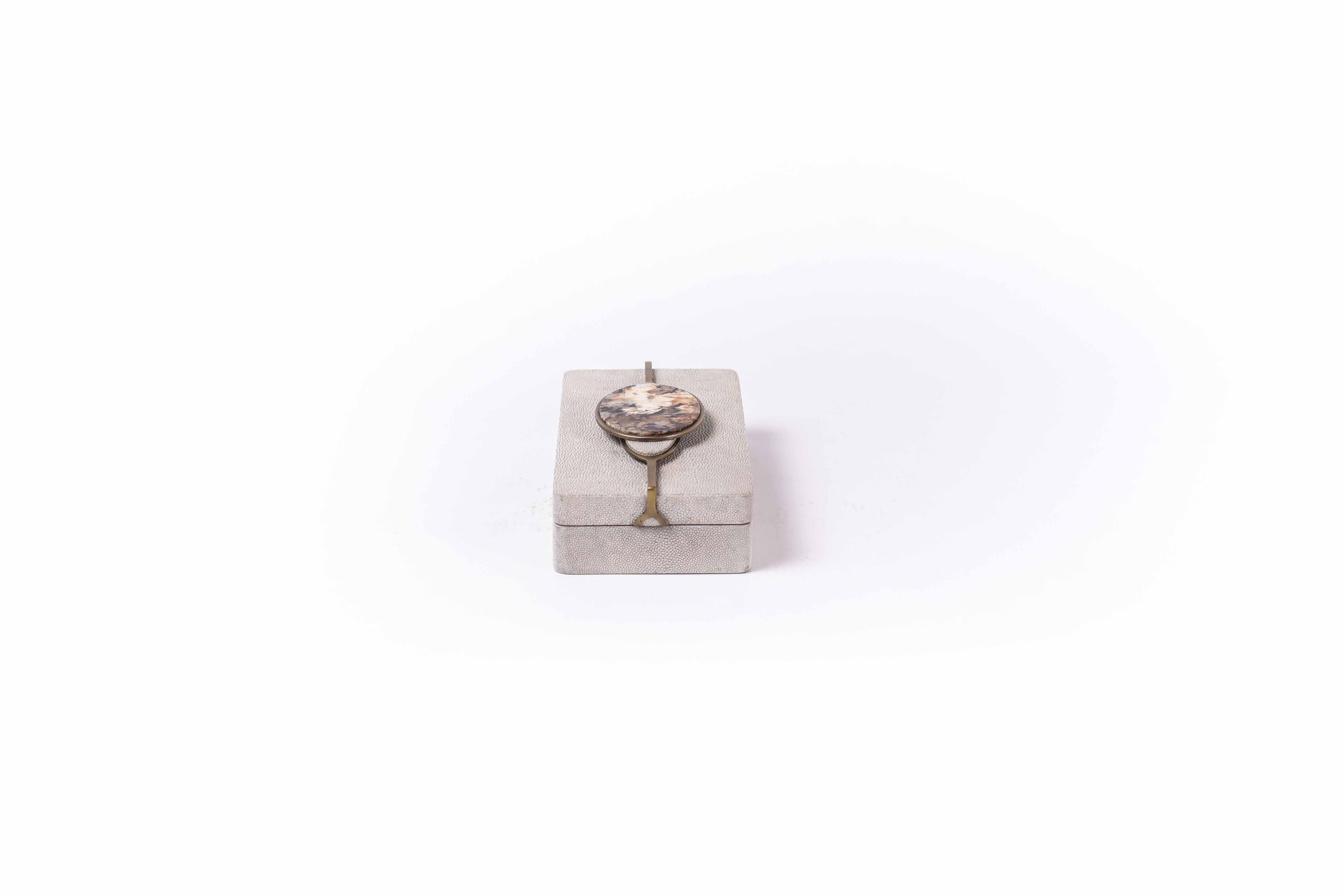 Two Shagreen Boxes with a Semi Precious Knob and Brass Details by Kifu Paris In New Condition In New York, NY