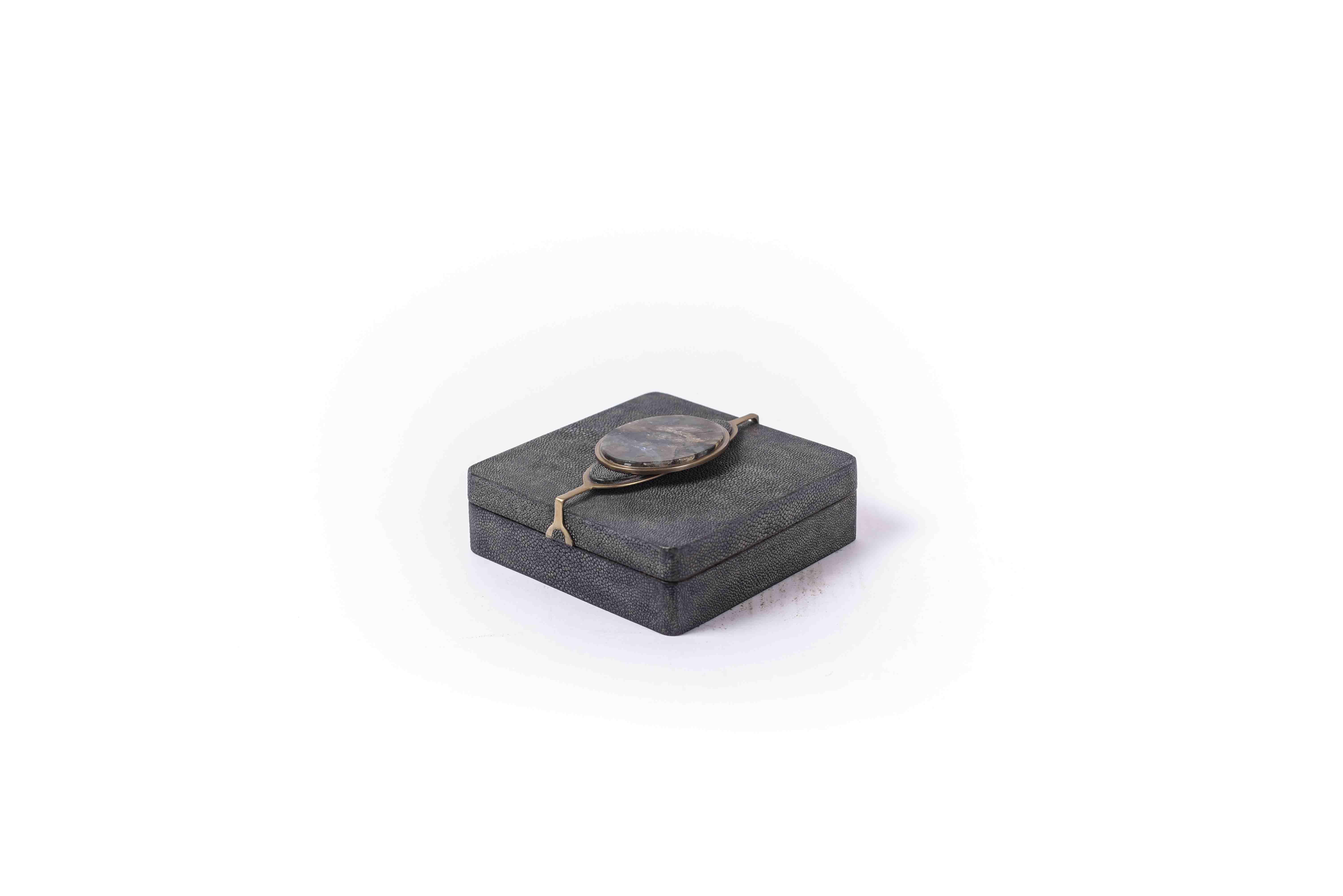 Two Shagreen Boxes with a Semi Precious Knob and Brass Details by Kifu Paris 2