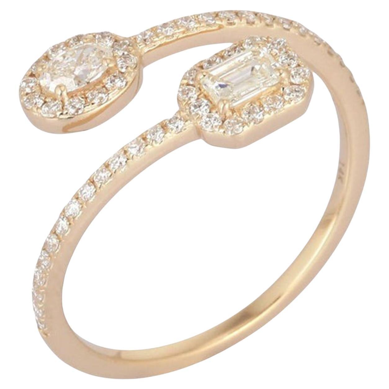 For Sale:  Two Shape Diamond 14K (or 18k upon request) Yellow Gold Open Wrap Ring