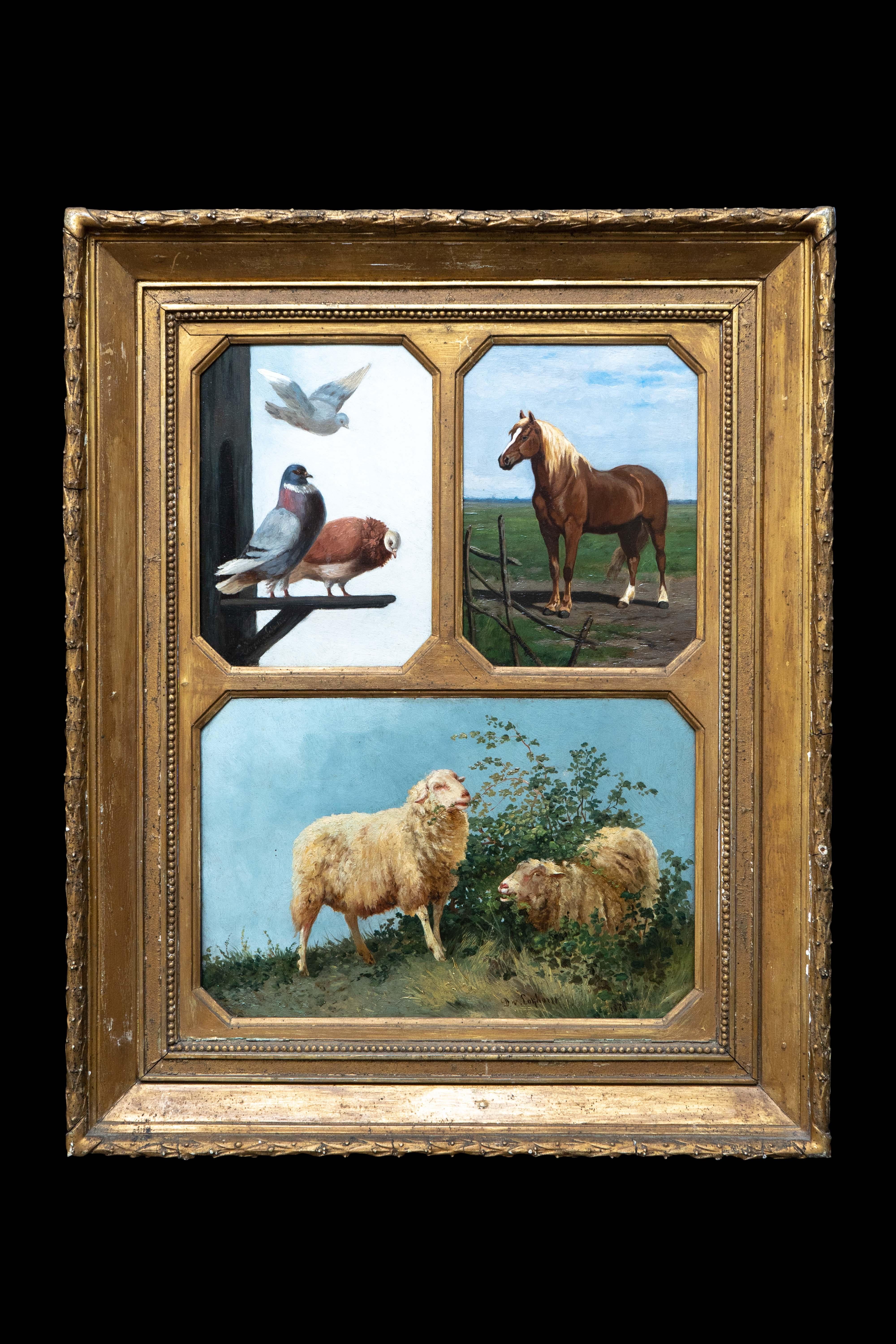 Dirk van Lokhorst (Dutch, 1818–1893) 
Two Sheep Grazing Free together with their Two Companions 
Signed and dated 'D.v. Lokhorst 1878' bottom center and bottom right, oil on panel 

Dirk van Lokhorst was a Dutch painter. He was born, lived and