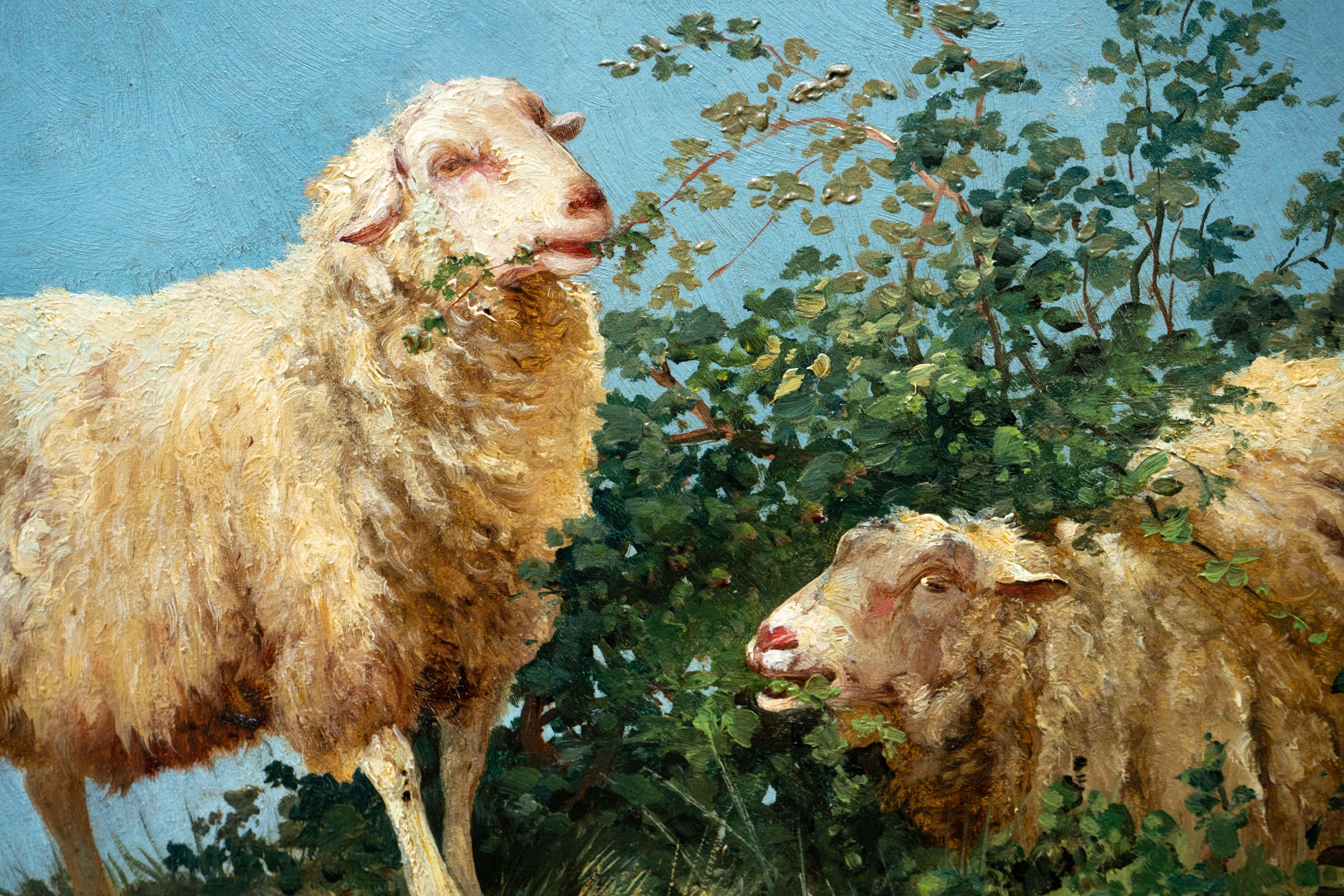 Victorian Two Sheep Grazing Free together with Two Companions by Dirk van Lokhorst For Sale