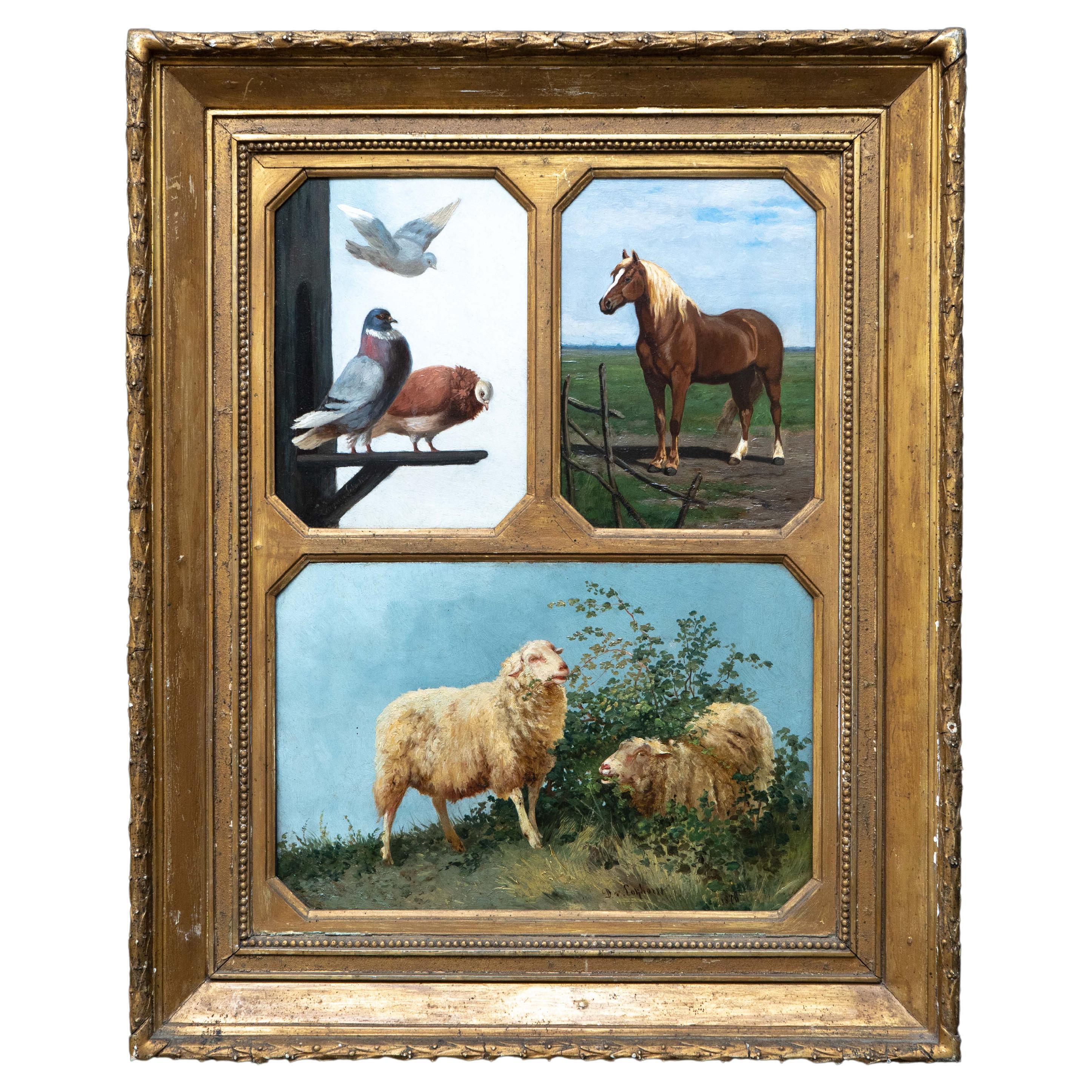 Two Sheep Grazing Free together with Two Companions by Dirk van Lokhorst For Sale