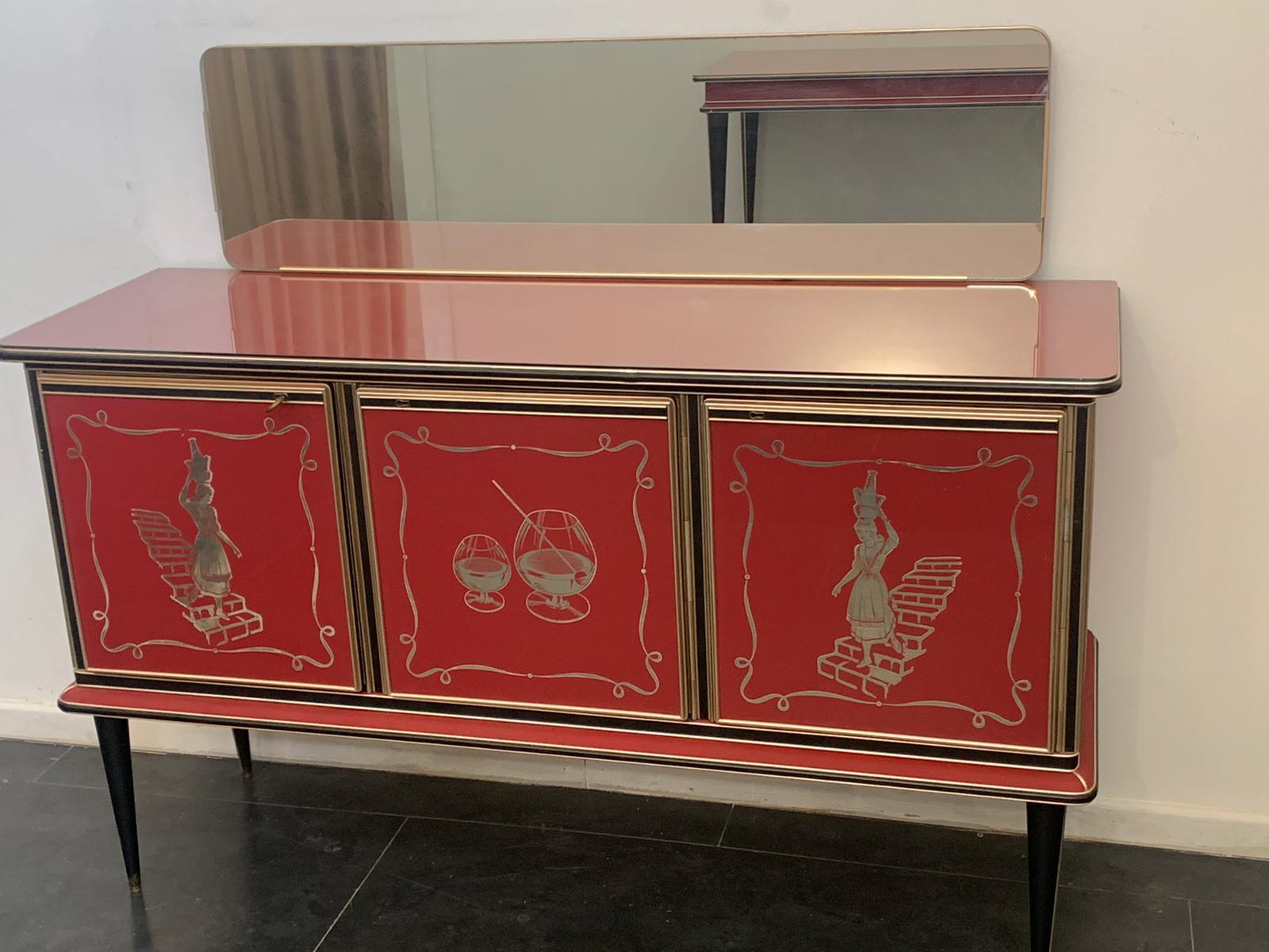 Two Sideboards with Mirror and a Table by Umberto Mascagni for Harrods, 40s 6