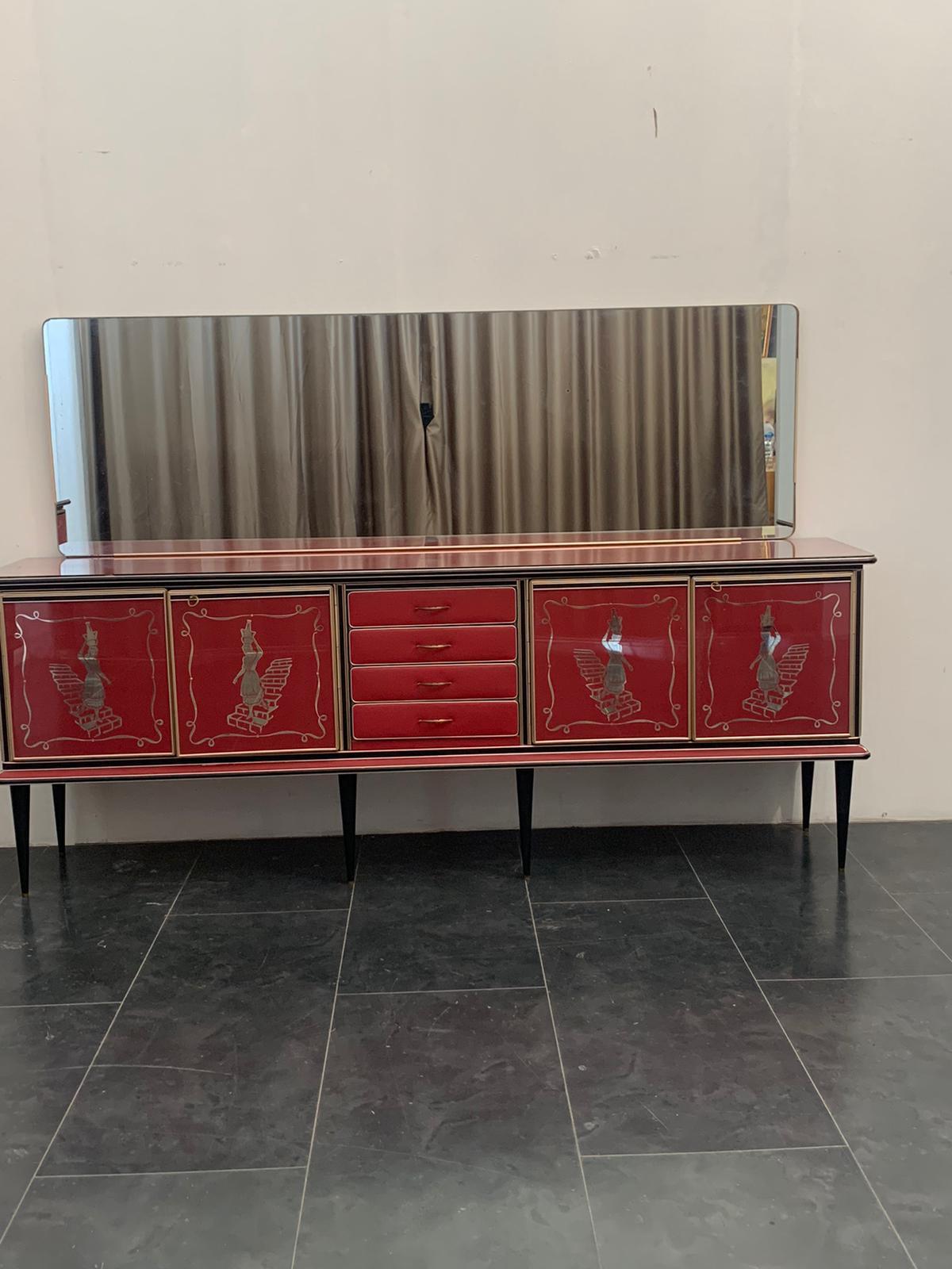 Two Sideboards with Mirror and a Table by Umberto Mascagni for Harrods, 40s In Good Condition In Montelabbate, PU