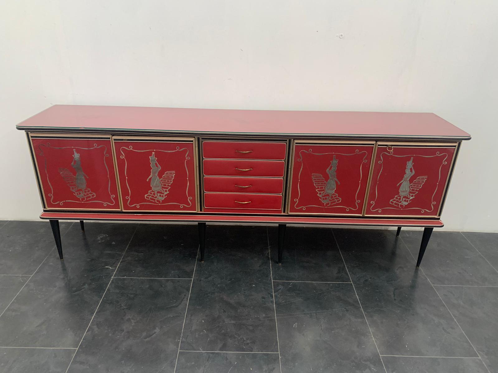 Mid-20th Century Two Sideboards with Mirror and a Table by Umberto Mascagni for Harrods, 40s