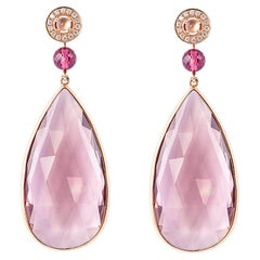 Two Sided Amethyst & Smoky Quartz Earrings in 18 Karat Rose Gold