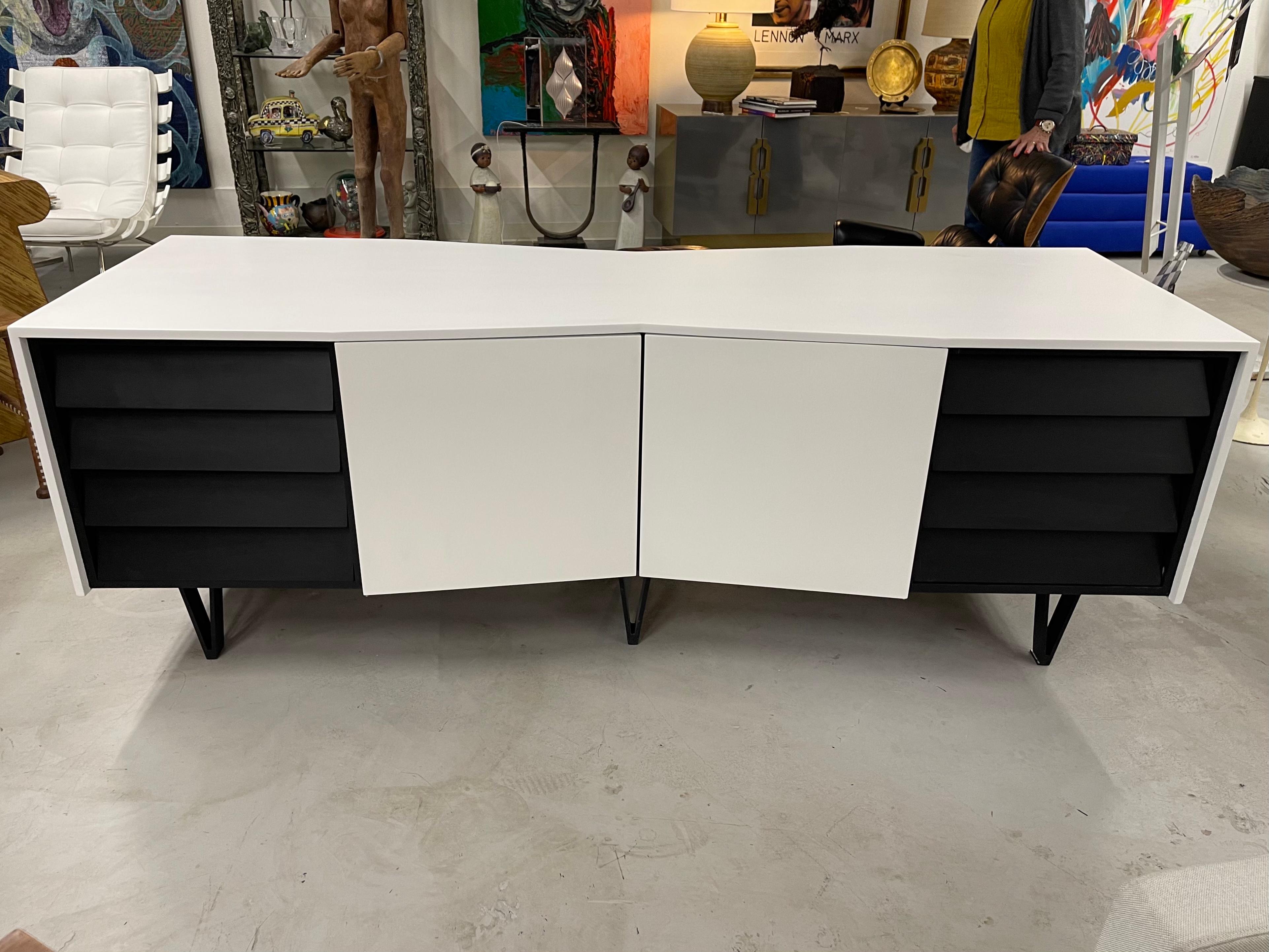 Hand-Crafted Two Sided Angled Credenza For Sale
