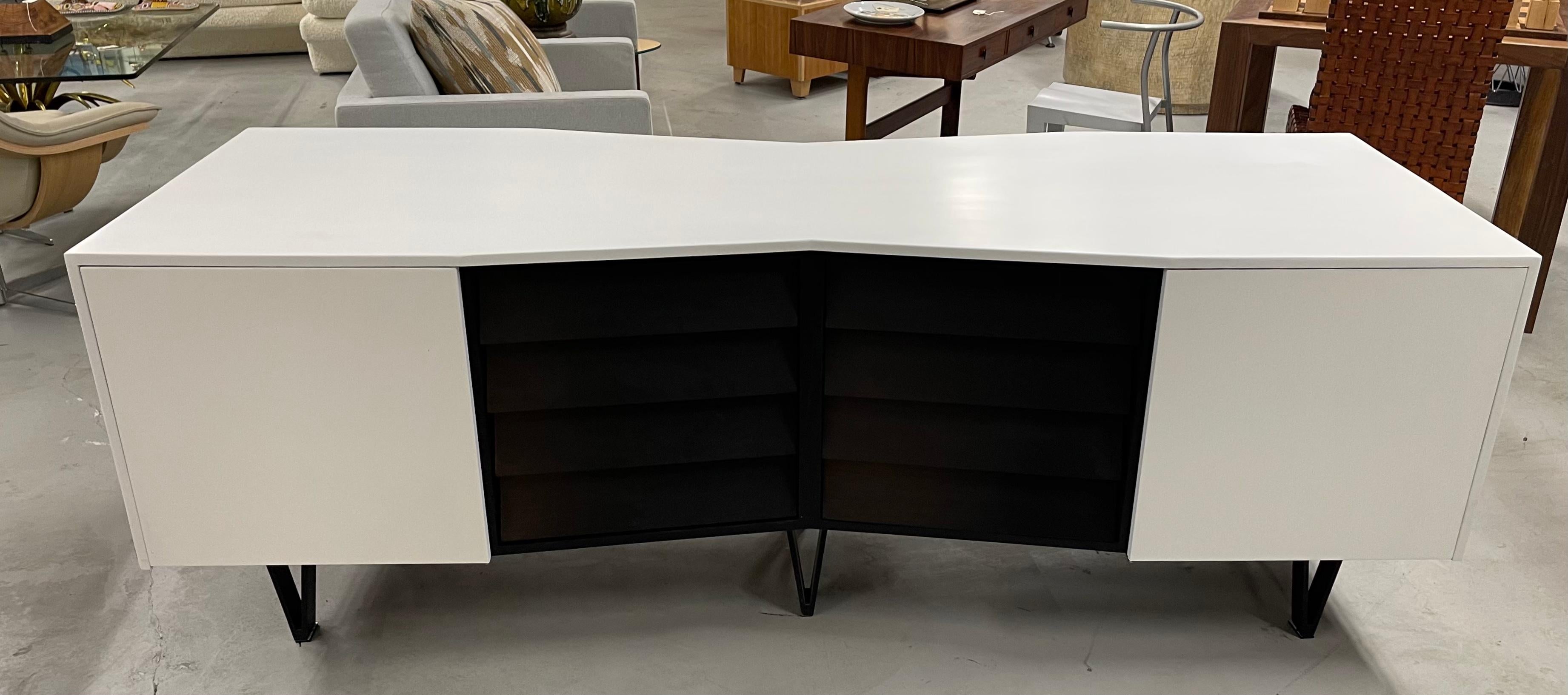 Wood Two Sided Angled Credenza For Sale