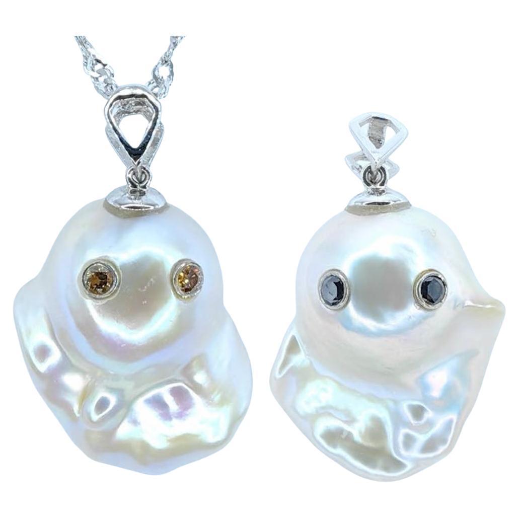 Darling Phantom Gemini: Schwarzer & Brauner Diamant Two-Faced Ghost Perlen Anhänger 18K