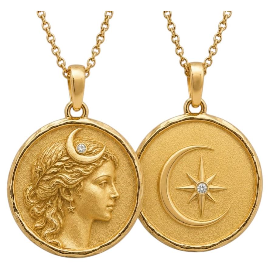 Two-Sided Diana Moon Goddess Coin Pendant