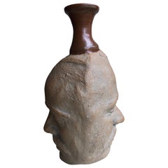 Two Sided Face Studio Pottery Vessel, 1984