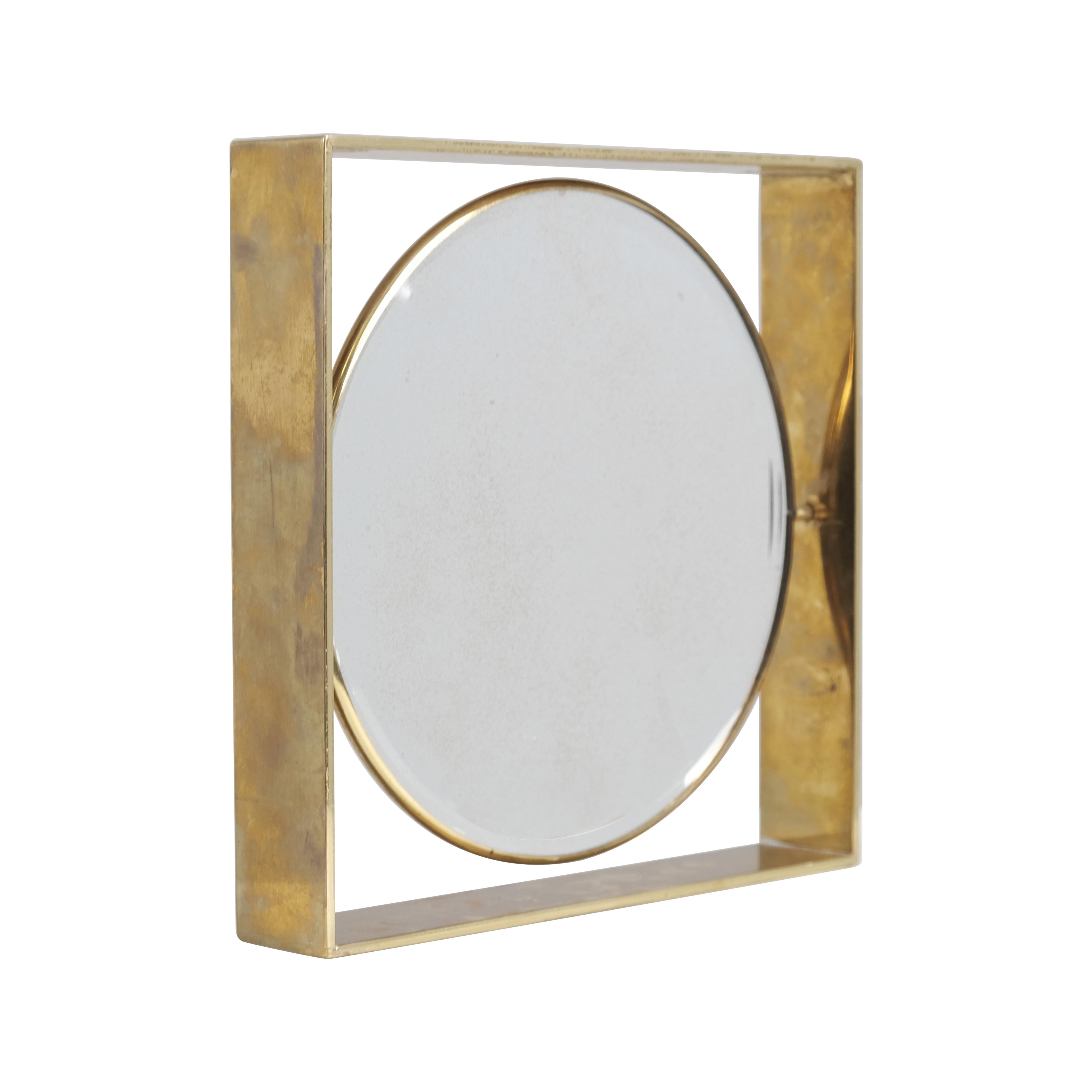 Two Sided Mid-Cetury Modern Brass Mirror, Finland 1950s For Sale