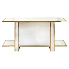 Two Sided Mirrored Brass, Chrome and Glass Console Vitrine