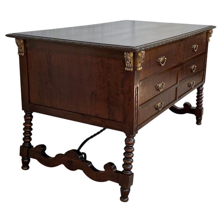 Two Sided Spanish Butcher Block with Six Drawers and Bronze Hardware For Sale