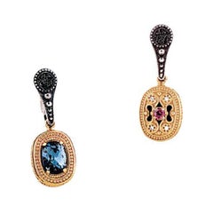 Two-Sided Sterling Silver Earrings with Crystals, Semi-Precious Gemstones