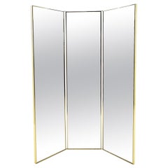 Two Sided Three-Panel Folding Dressing Mirror, Brass Frame and Detail