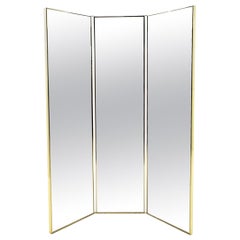 Retro Two Sided Three-Panel Folding Dressing Mirror, Brass Frame and Detail