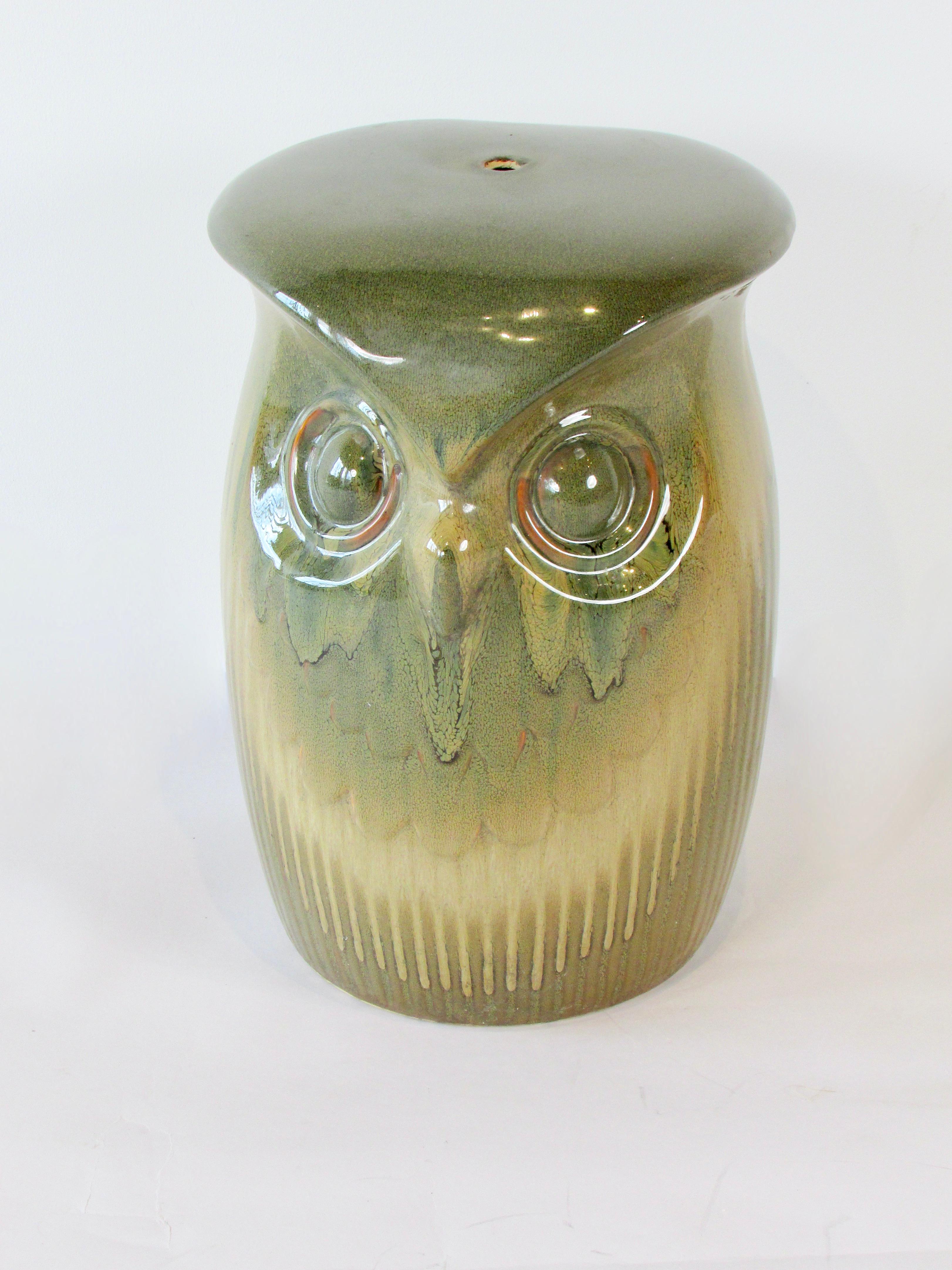 Mid-Century Modern Two Sided Wise Old Owl Pottery Garden Bench For Sale