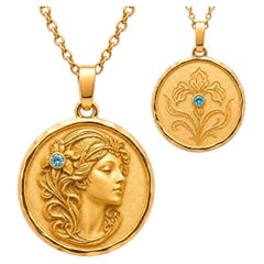 Two-SidedArt Nouveau Muse Protection Amulet Pendant