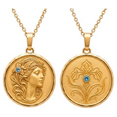 Two-SidedArt Nouveau Muse Protection Amulet Pendant