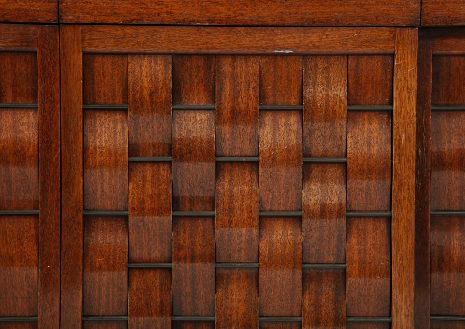 Two Signed Edward Wormley for Dunbar Ebonized Walnut Woven Front Credenzas For Sale 5
