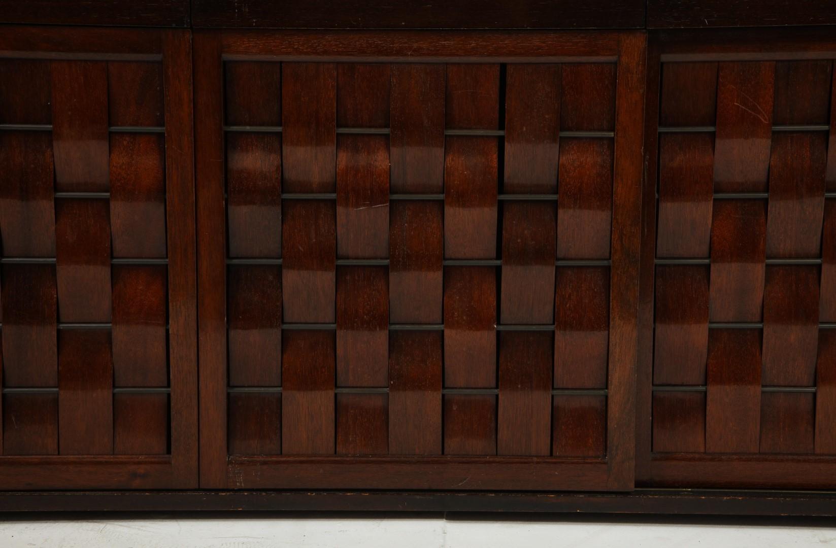 Mid-Century Modern Two Signed Edward Wormley for Dunbar Ebonized Walnut Woven Front Credenzas For Sale