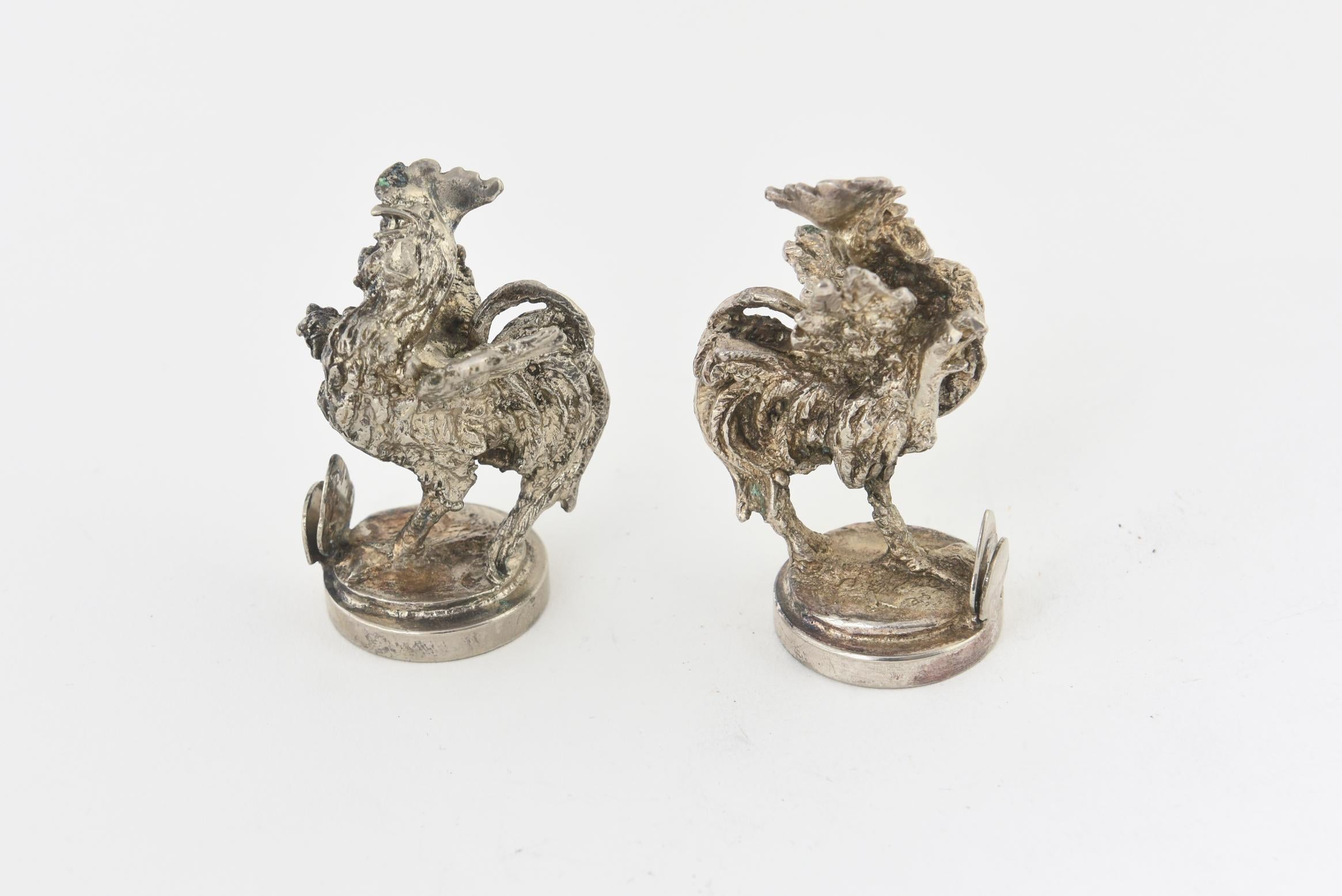 Two Silver Plate Rooster Menus or Place Card Holders, a Pair 1