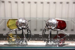 Two silver plated and glass preserve pots in the form of bees