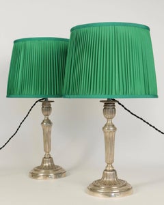 Two Silver Plated Candlestick Conversions to Lamps, 19th Century