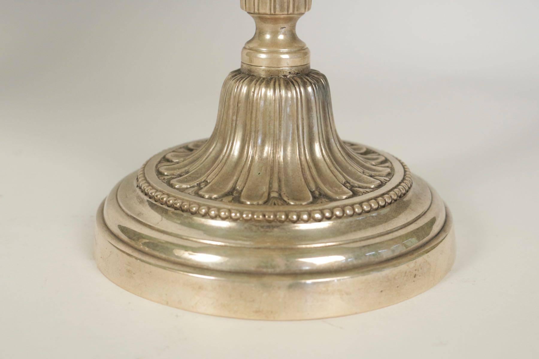 Two Silver Plated Candlestick Conversions to Lamps, 19th Century In Good Condition For Sale In Saint-Ouen, FR