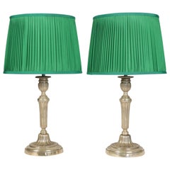 Two Silver Plated Candlestick Conversions to Lamps, 19th Century