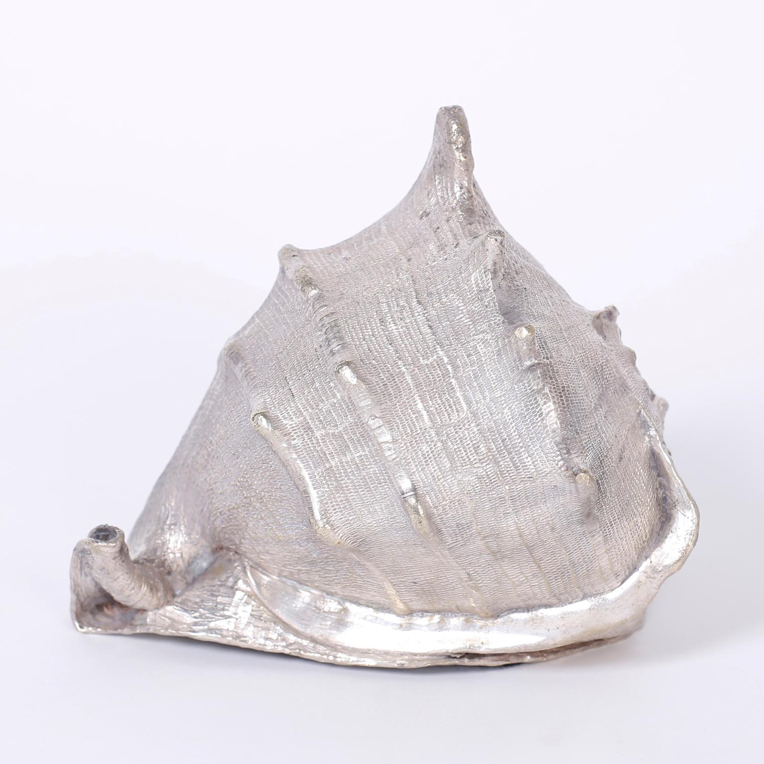 Mid-Century Modern Two Silver Plated Metal Seashells