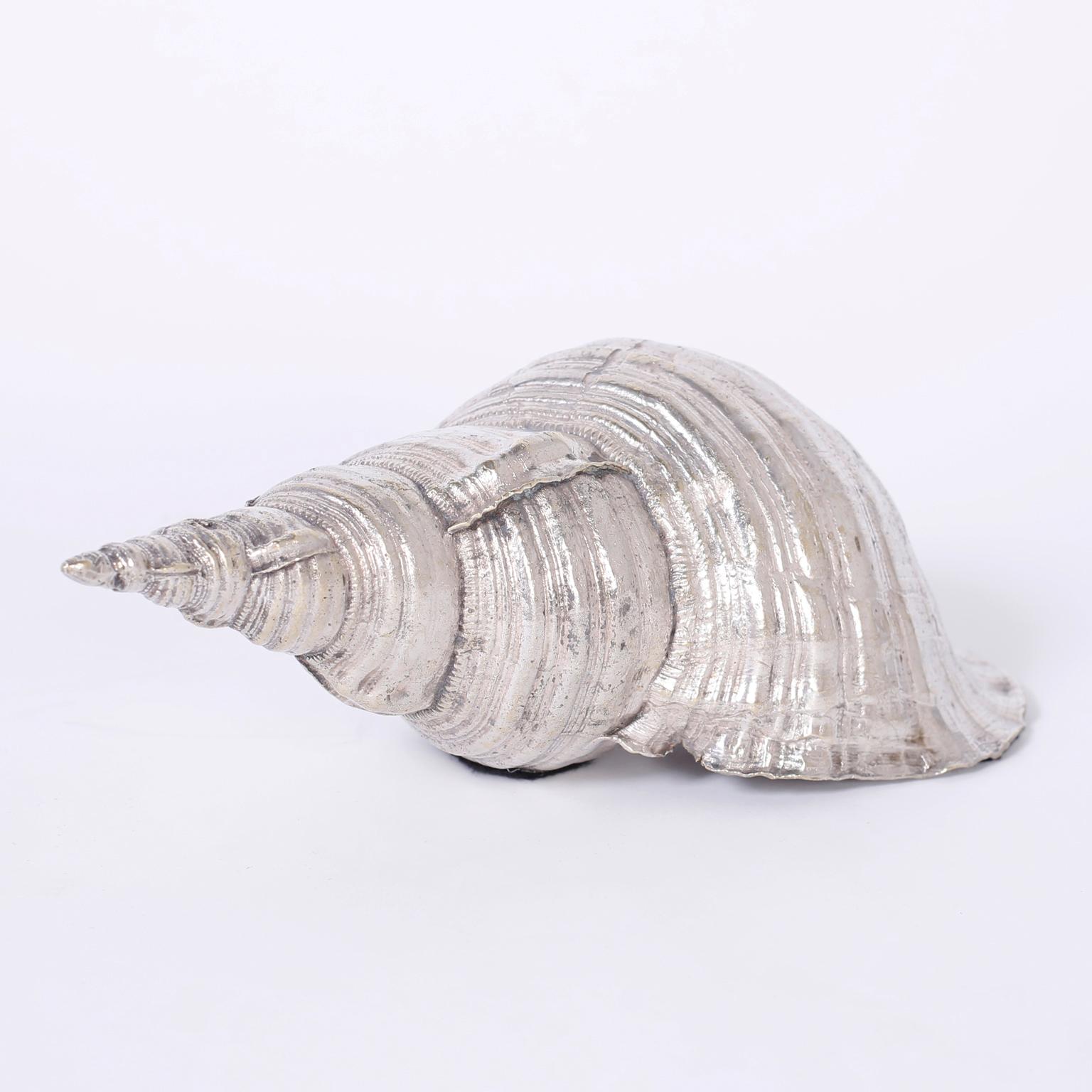 Cast Two Silver Plated Metal Seashells