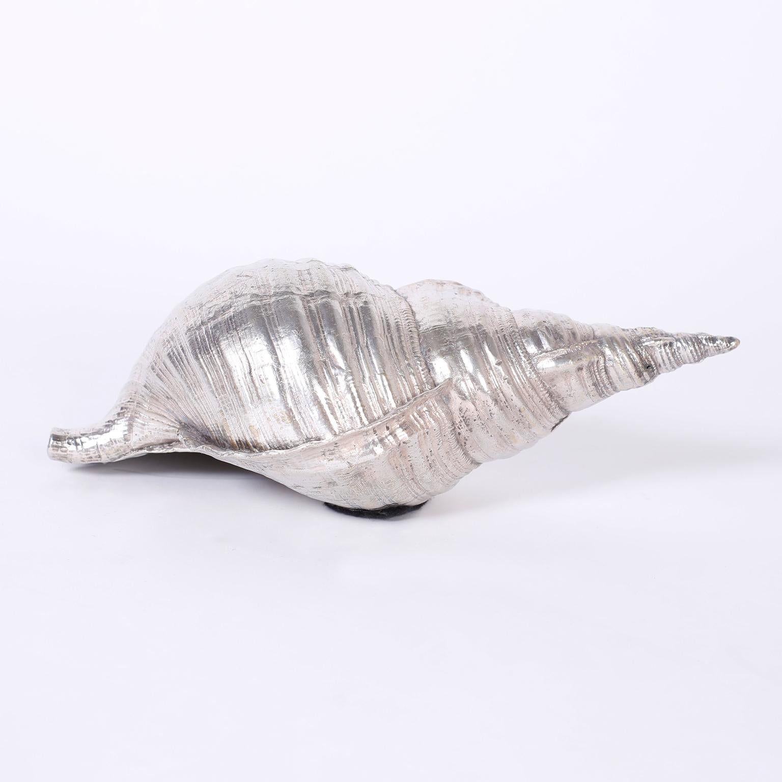 Two Silver Plated Metal Seashells In Good Condition In Palm Beach, FL