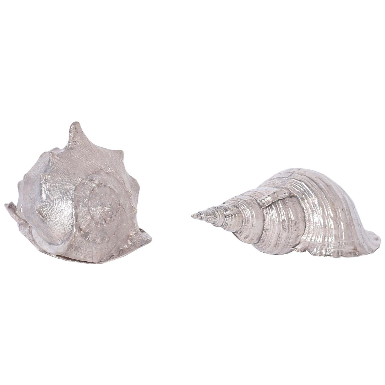 Two Silver Plated Metal Seashells