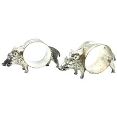 Vintage Two Silver plated Wild Boar Napkin Rings, WMF, Germany, 1930s