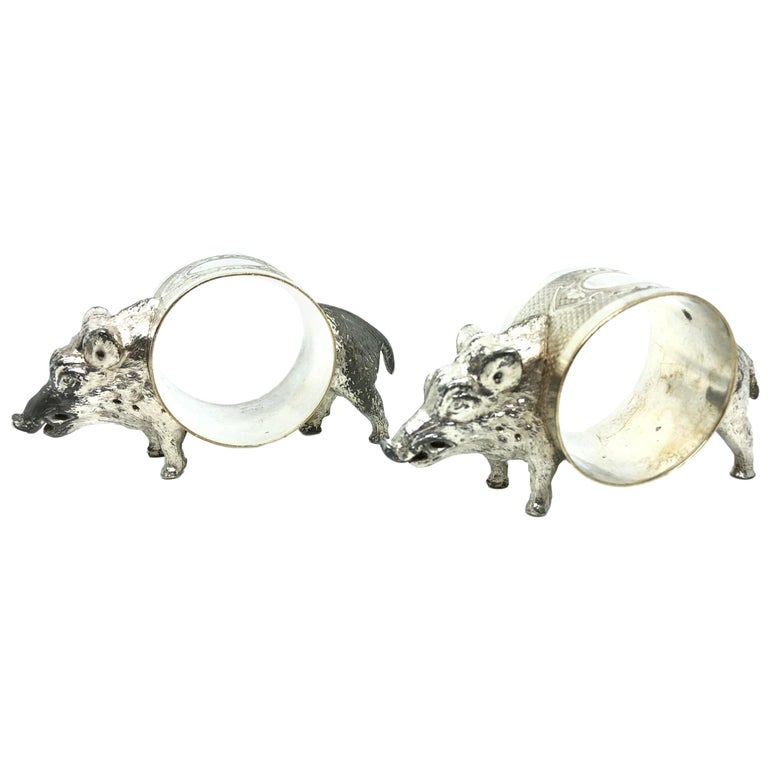 Two Silver plated Wild Boar Napkin Rings, WMF, Germany, 1930s at 1stDibs